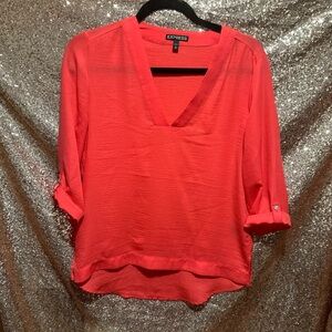 Express Women's Coral V-Neck Top- XS